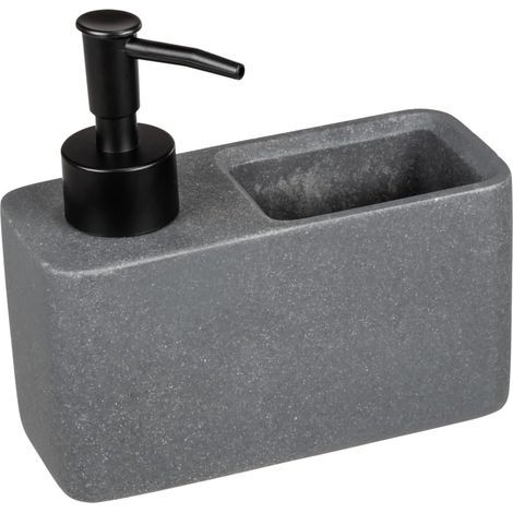 - Dispenser di sapone - Accessorio da cucina - Serbatoio da 150 ml con scomparto per spugna - Per detersivo per piatti e bagno - Grigio scuro - 14,5x14,3x6 cm (1/5)