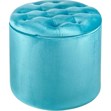 Baroni Home Pouf Contenitore Poggiapiedi con Scarpiera Interna, Pouf in Velluto Portascarpe Turchese Ø50x42 cm (1/2)