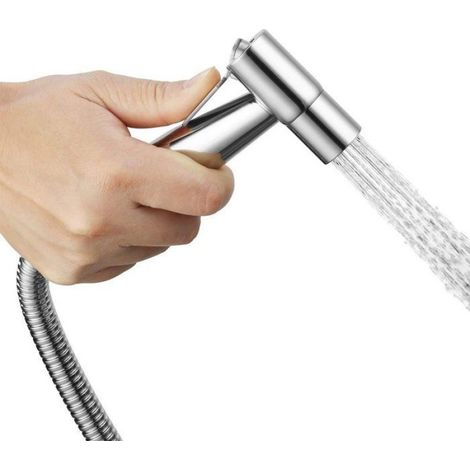 Bidet Portatif Pour Wc, Tête De Douche En Acier Inoxydable, Avec Tuyau 1,5 M Et Support, Argent (1/4)