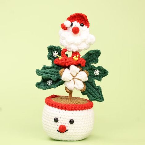 Decorazione Natale Fatta a Mano – Renne e Pupazzo di Neve all'Uncinetto, Design Artigianale Elegante in Filo Resistente – Ideale per Ufficio, Vasi e Arredo Casa
