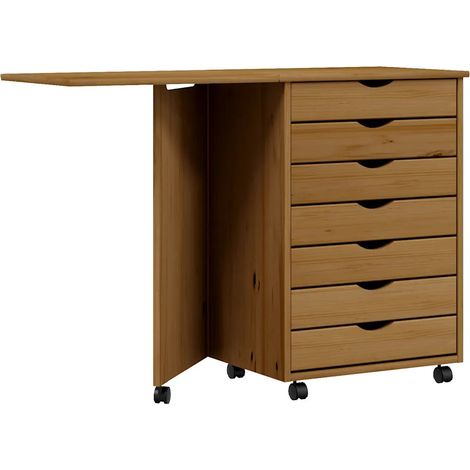 Mobiletto su ruote con scrivania pieghevole e vano contenitore 105,5 x 39 x 74,5 cm legno di pino color miele 020047168