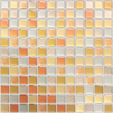 Papier Peint Carrelage Autocollant Jaune 24x24 cm Style Mosaïque Sticker Mural Film Décoratif Imperméable pour Carreaux de Mur de Salle de Bains et de Cuisine (1/3)