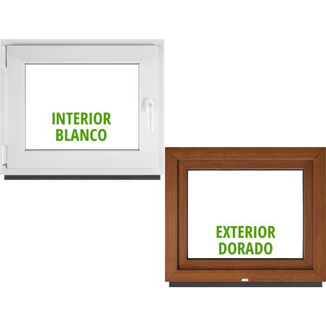 Ventana PVC BauPlaza 120 x 60 cm (Ancho x Alto) Oscilobatiente Apertura Izquierda – Roble Dorado Exterior / Blanco Interior – Doble Acristalamiento (1/5)
