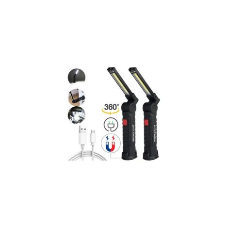 Linterna de trabajo LED plegable y recargable, linterna magnética COB multifuncional para tiendas de campaña, linterna para exteriores para inspección y reparación de automóviles (2 unidades), CREA-Cr