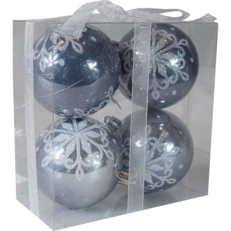 Set mit 4 graphitfarbenen Weihnachtskugeln mit Glitzer (1/2)