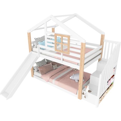 CAIziLit mezzanine enfant bois massif,toboggan,escalier, rangement,sans matelas (1/5)