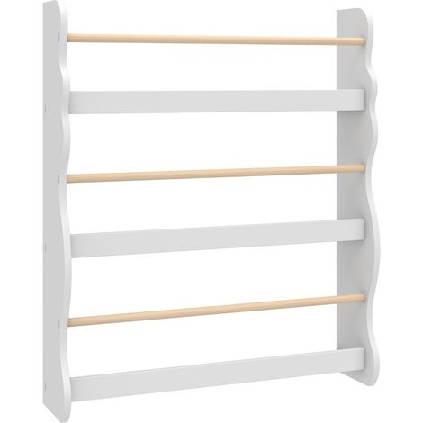 Libreria da parete per bambini 60 x 15 x 73 cm, 3 livelli, legno bianco, antiribaltamento (1/5)