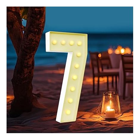 Chiffres lumineux à LED 0, 1, 2, 3, 4, 5, 6, 7, 8, 9, grand nombre avec ampoules - 100 cm - Blanc chaud - Décoration LED pour anniversaire, fête, mariage (7) (1/5)