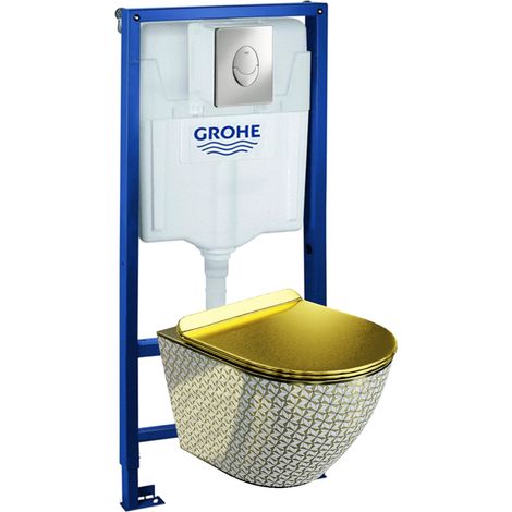 GROHE Bâti-support Skate Air + Lavita WC Sofi Slim Golden Never Die suspendu sans bord + panneau de commande Delta 25 chromeKit complet