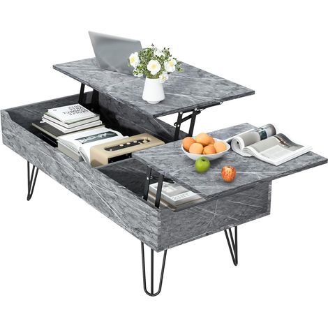 Mutital Couchtisch höhenverstellbar 120x50 cm, rechteckig, mit Doppelplatte und großem Stauraum, MDF- und Metallstruktur, einfache Montage (1/5)