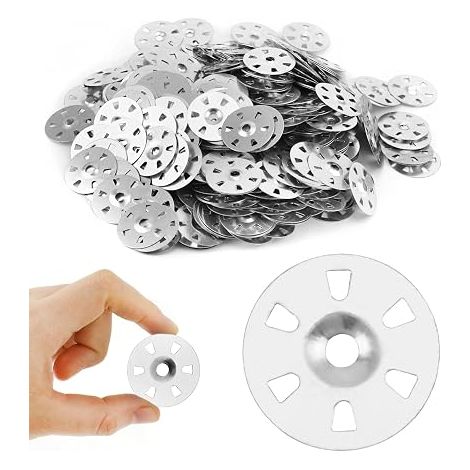 QWORK 500PCS/Pack 35mm Diameter Galvanized Steel Washers with Six Holes, Easy Fix Corrosion Resistant Washers for Insulation Boards, Plasterboard and Tiles (1/5)