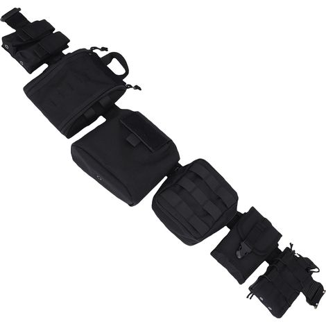 Ceinture utilitaire avec pochettes, fermeture QR, en nylon, ajustable et multifonctionnelle, idéale pour le camping et les activités de plein air (noire). (1/5)