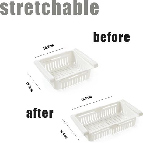 (Blanc ajustable) Boîte de rangement pour réfrigérateur, tiroir, bac de rangement en plastique, étagère, boîte de rangement pour fruits, œufs et autres aliments, accessoires de cuisine (1/5)