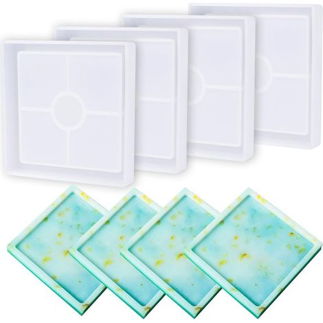 4-teiliges Set aus Silikon-Epoxidharz-Formen, Untersetzerformen für Epoxidharz, für selbstgemachte Untersetzer, Formen für Epoxidharz (1/5)