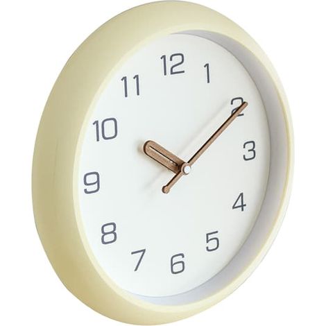 Horloge murale décorative à quartz silencieux de 30 cm (12 pouces), sans tic-tac, fonctionne à piles, ronde, facile à lire, pour la maison, le bureau ou l'école, beige (1/5)