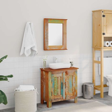 Ensemble meuble sous vasque et miroir en bois massif recyclé (1/5)