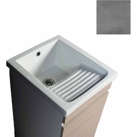 Mobile Lavatoio in Ceramica 1 Anta e Strofinatoio Integrato 45x50x86A cm Grigio Cemento (1/4)