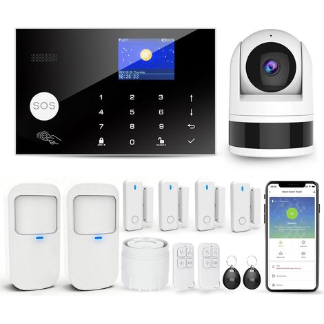 Système D'alarme pour la Sécurité Domestique avec Caméra, Kit Alarme Maison WiFi + GSM avec Alerte APP Téléphone, Capteur Porte/Fenêtre, Télécommande pour la Appartement(13 Pièces) (1/5)
