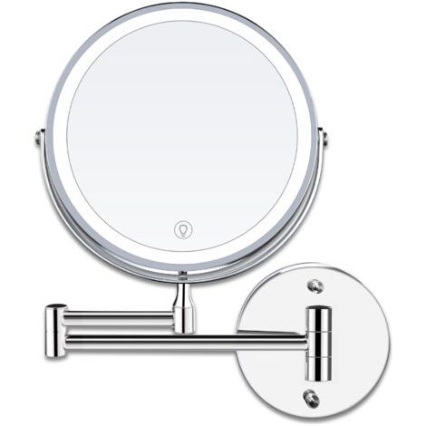 8 Zoll LED Schminkspiegel Wandspiegel Vergrößerungsspiegel Beleuchtet, 1x/10x Vergrößerung USB Wiederaufladbar 3 Farbmodi Einstellbar, 360° Schwenkbar Ausziehbar, für Badezimmer (1/5)