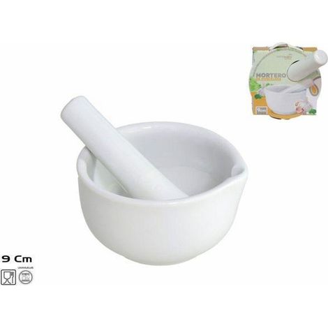 mortero porcelana blanca pequeño 9x9x5 cms apto para uso alimentario