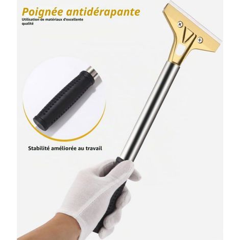Grattoir vitre plancha à long manche 13 pouces - 10 lames acier carbone 100 mm pour plaque vitrocéramique et induction (1/4)