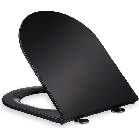 Lunette de WC, frein de chute & quick release, 36 x 45 cm, thermodurcissable, montage par le haut, en D, noir (1/5)