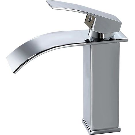Grifo moderno de cascada para baño, diseño elegante de grifo de lavabo tipo cascada, mezclador de latón, agua caliente y fría disponible, altura del caño 115 mm, grifería cromada G 3/8 (1/5)