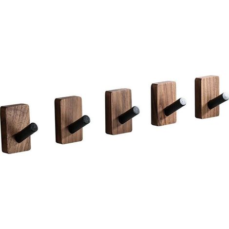 Salle de bain Robe Crochet Mur Crochet En Bois Cuisine Serviette Crochet En Laiton Brossé Or Clé Cap Sac Cintre Titulaire Vêtements Crochet 5 pcs Noir (1/5)