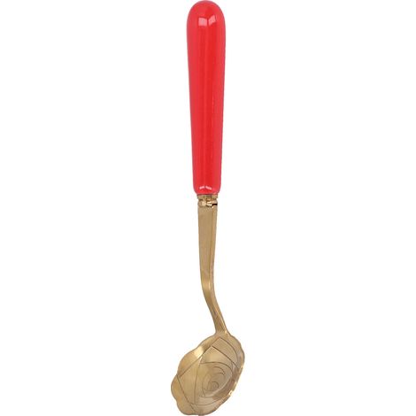 Cuillère à Thé en Forme de Fleur en Acier Inoxydable, Cuillère à Dessert pour Glace et Boissons, Manche Rouge