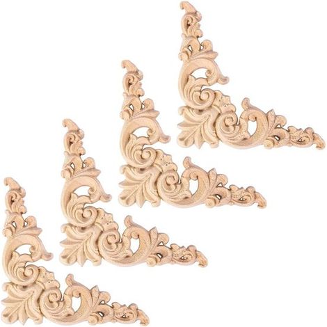 4 Stück geschnitzte Holzecken, unbehandelte Anwendungen, geschnitzte Holzecke, geschnitztes Holzornament (12 cm) (1/5)