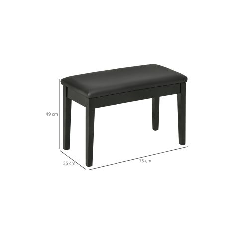 Banc de piano noir réglable en hauteur avec coussin en cuir et rangement, 75 x 35 x 49 cm, pour piano, salon et studio (1/5)