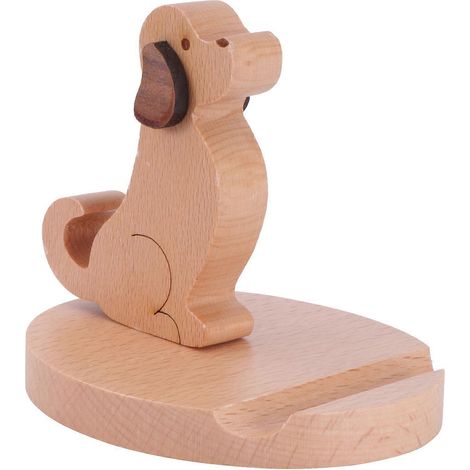 Support de téléphone portable en bois créatif avec motif de chien de dessin animé (1 pièce) pour la maison, le bureau ou la voiture-9.70X8.70X8.00CM