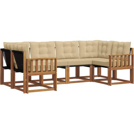 Outdoor Sofa Set with Cushion 6 pcs Natural and Beige vidaXL