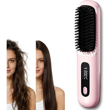 Lisseur Cheveux - Peigne Chauffant À Ions Négatifs - 3 Régles Température 160/180/200 °C - Sans Fil Rechargeable USB - Pour Cheveux Courts - 1 Pièce (1/5)