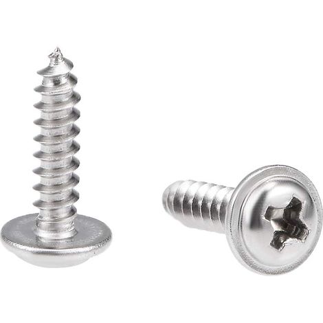 3x12mm Auto-taraudage Vis Cruciforme Tête Cylindrique Bombée avec Rondelle Vis 304 INOX Acier Fixations Boulons 50Pcs (1/3)