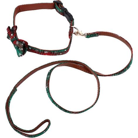 Conjunto navideño de collar y correa para perro con 6 pajaritas verdes. (1/5)