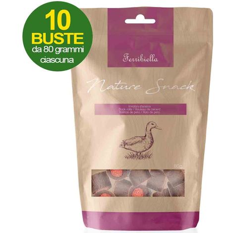 Nature Snack involtini d'anatra per cani 10 buste da 80 g cad