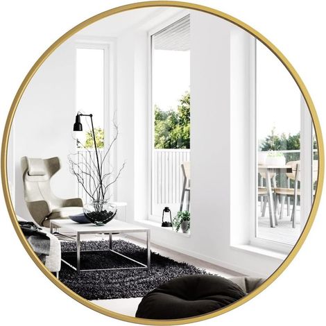 Grand Miroir Mural Rond 60 x 60 cm, Or Miroir Mural Rond Moderne Salon, Miroir Rond Salle de Bain, Miroirs muraux