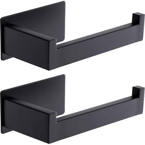 Portarrollos de papel higiénico de acero inoxidable para pared, sin necesidad de taladrar, apto para baño y cocina, color negro.