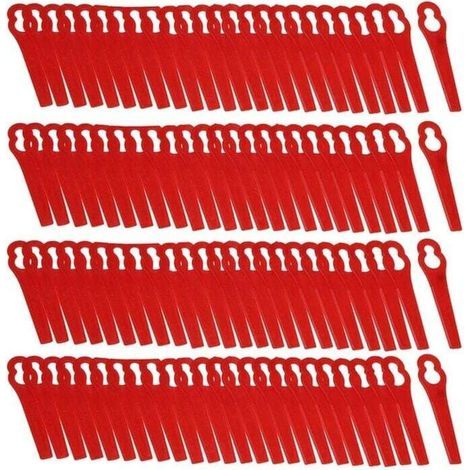 Förpackning med 100 Ersättningsblad i Plast för Florabest LIDL FRTA 20 A1, FAT 18B3, FRT18A Grästrimmer. (1/5)