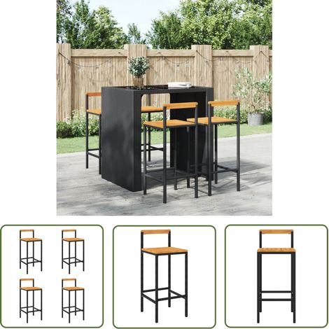 The Living Store Barhocker 4 Stk. Schwarz Poly Rattan und Massivholz Akazie - Barhocker - Gartenmöbeln - Outdoor Möbel - Esstisch - Balkonmöbel (1/5)