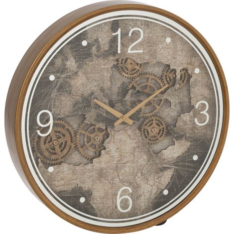 Horloge murale carte dEurope dorée en bois ambiance vintage - Doré effet bois vintage (1/3)