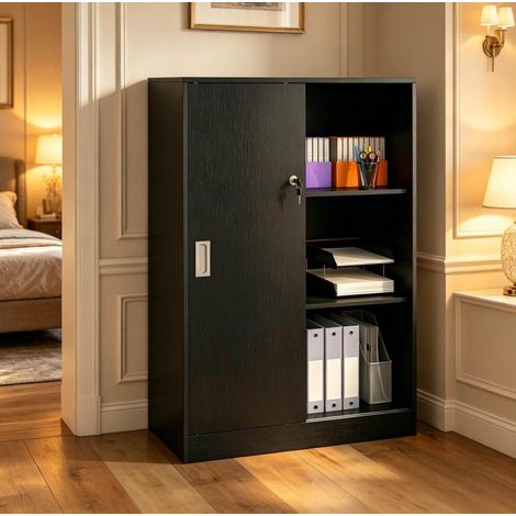 Armoire de bureau verrouillable 80x40x120 cm noire, avec rangement pour documents FLORAGRACE (1/5)