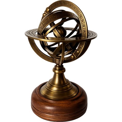 Sphère armillaire décorative en laiton et bois 14 cm (1/3)