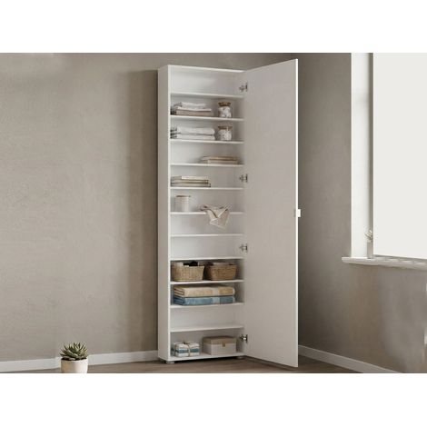 Armario Multiuso Ippolita de 1 Puerta, 11 Estantes, 12 Compartimentos, 60x200h cm, Blanco Brillante, Made in Italy (1/3)