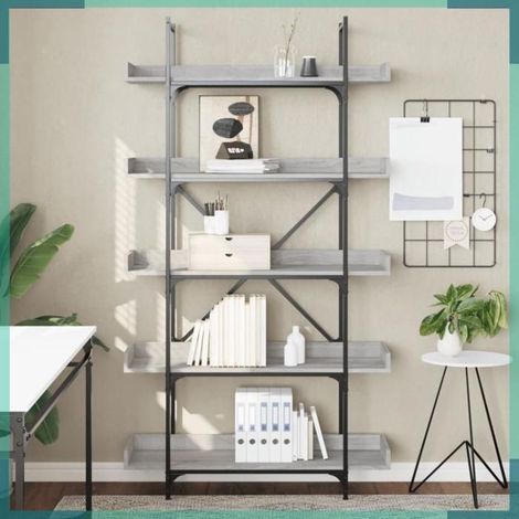 Bibliothèque - 837700 - Sonoma gris - Bois d'ingénierie & métal - 5 étagères 100x33x180,5 cm (1/5)