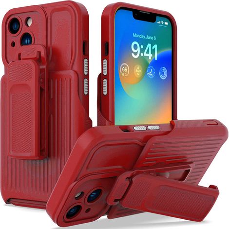 Étui de protection avec clip ceinture pour iPhone 14, rouge (1/5)