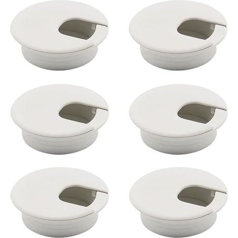 6-Piece White Desk Cable Grommets, Round Recessed Cable Covers, Desk Grommets, Cable Hole Covers, White Cable Grommets (1/5)