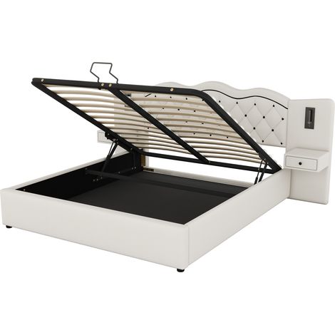 Letto imbottito 180 x 200 cm in lino e MDF con USB, luce e contenitore MODENUIT (1/5)