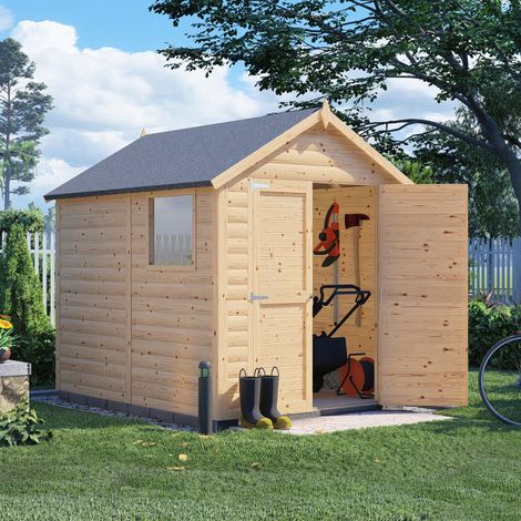 Abri de jardin bois Bertilo Blockhaus 19mm avec plancher 4,32m² naturel (1/5)